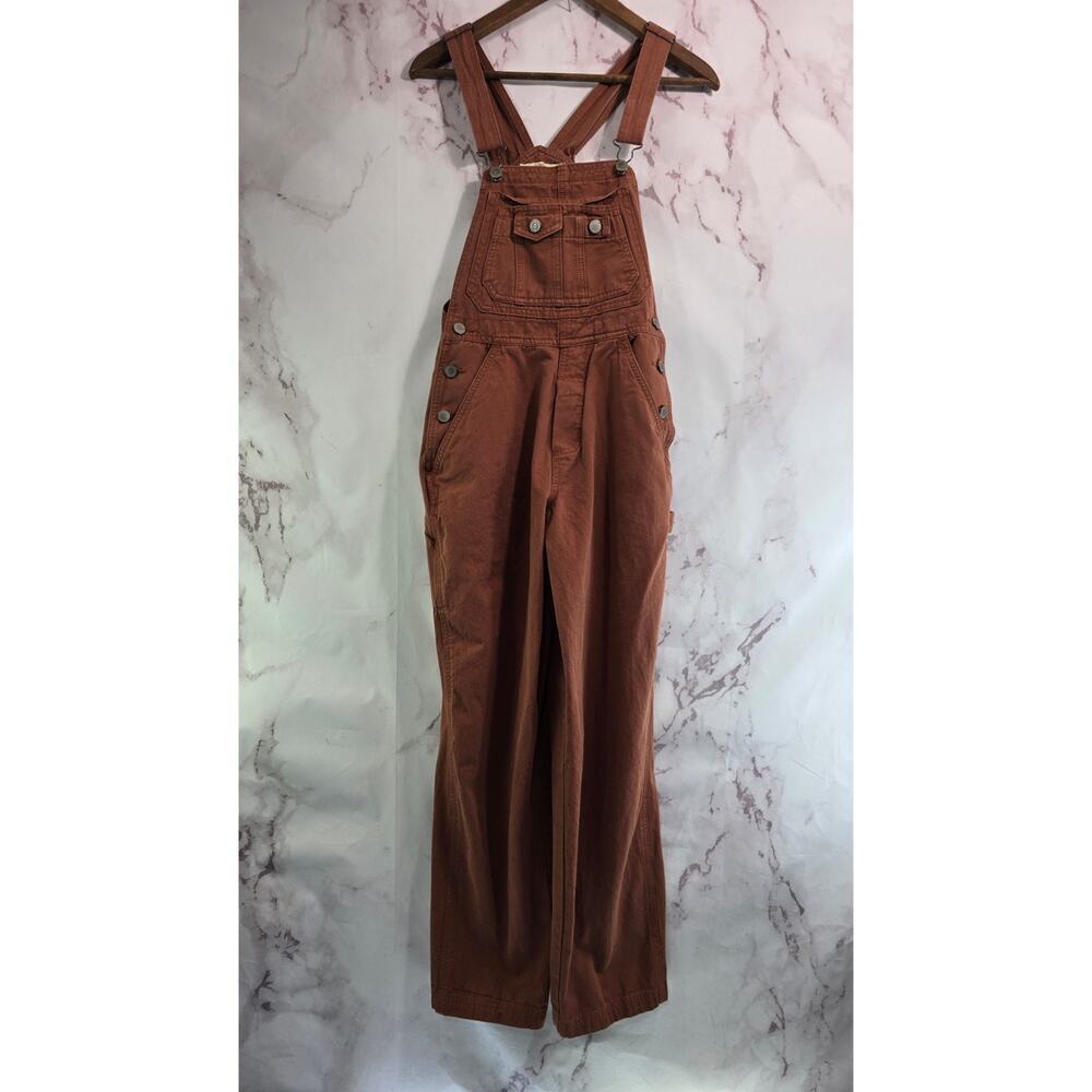 Lana Roux Overalls Womens XS Brown Orange Bib Jumpsuit Terracotta Copper Twill